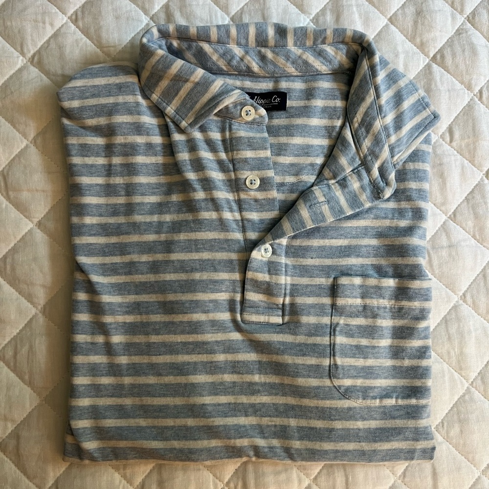 Blue and White Fish Hippie Golf Polo